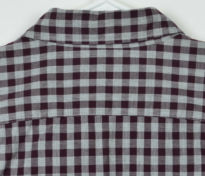 Bonobos Men's Medium Slim Fit Burgundy Gray Plaid Check Button-Down Shirt