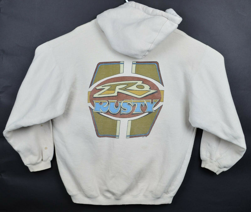 Vintage 1994 Rusty Surf Men's Large Gray/White Pullover Hoodie Sweatshirt