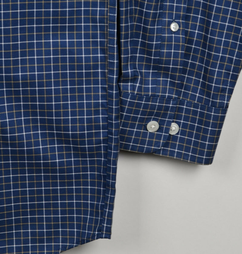 Duluth Trading Co. Men's XL Navy Blue Windowpane Plaid Button-Down Shirt