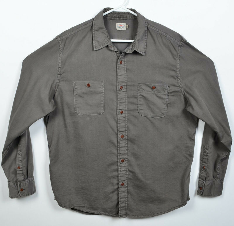 Faherty Brand Men's XL Olive Green/Brown Cotton Tencel Blend Button-Front Shirt