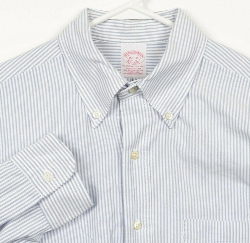 Brooks Brothers Men 16.5/35 Traditional Fit Blue Striped Button-Down Dress Shirt