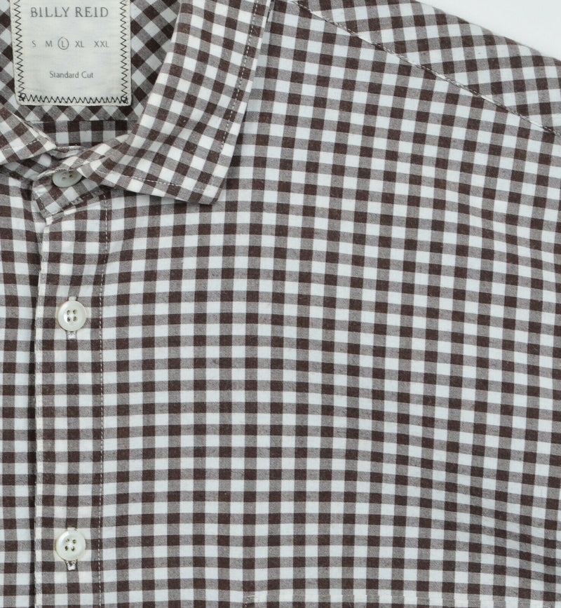 Billy Reid Men's Large Standard Cut Brown Gingham Check Plaid Long Sleeve Shirt