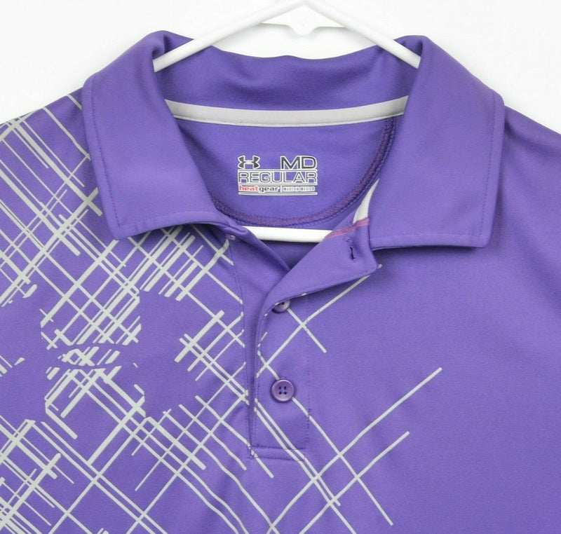 Under Armor Men's Sz Medium Regular Fit Purple UA Logo HeatGear Polo Shirt