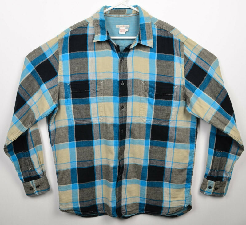 Carbon 2 Cobalt Men's Large Blue Gray Cream Yellow Plaid Button-Front Shirt