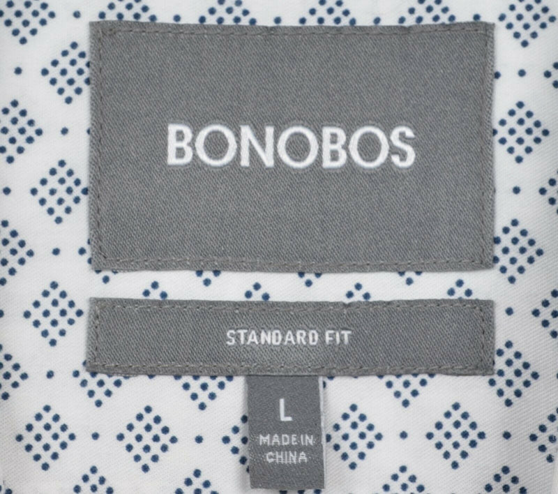 Bonobos Men's Large Standard Fit White Geometric Diamond Dot Spread Collar Shirt