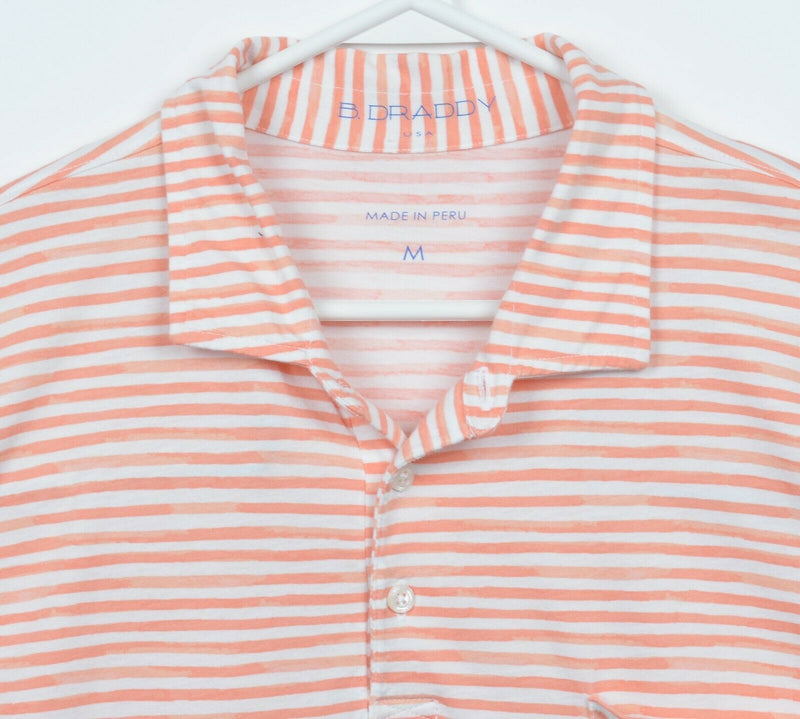 B. Draddy Men's Medium Orange Striped Golf Casual Pima Cotton Pocket Polo Shirt