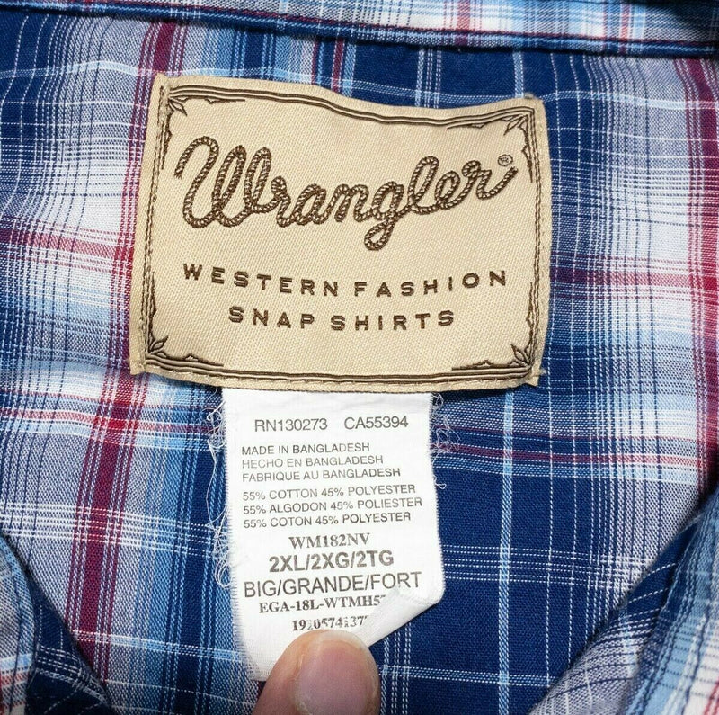 Wrangler Pearl Snap Shirt 2XL Men's Short Sleeve Western Blue Red Plaid