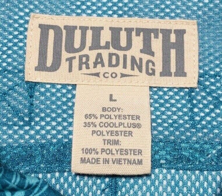 Duluth Trading Fishing Shirt Large Men's Vented Floral CoolPlus Teal Blue Casual