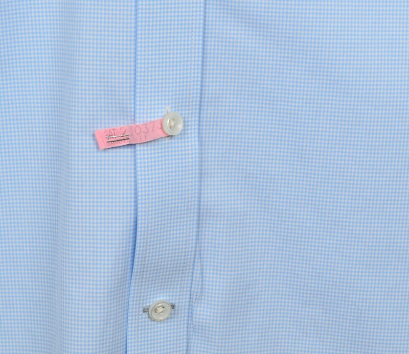 Todd Snyder Men's Sz 16 32/33 Light Blue White Micro-Check Plaid Dress Shirt