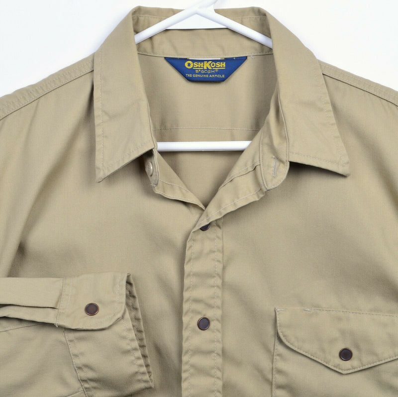 Vintage 80s OshKosh B'gosh Men's XL? Snap-Front Solid Beige USA Work Shirt