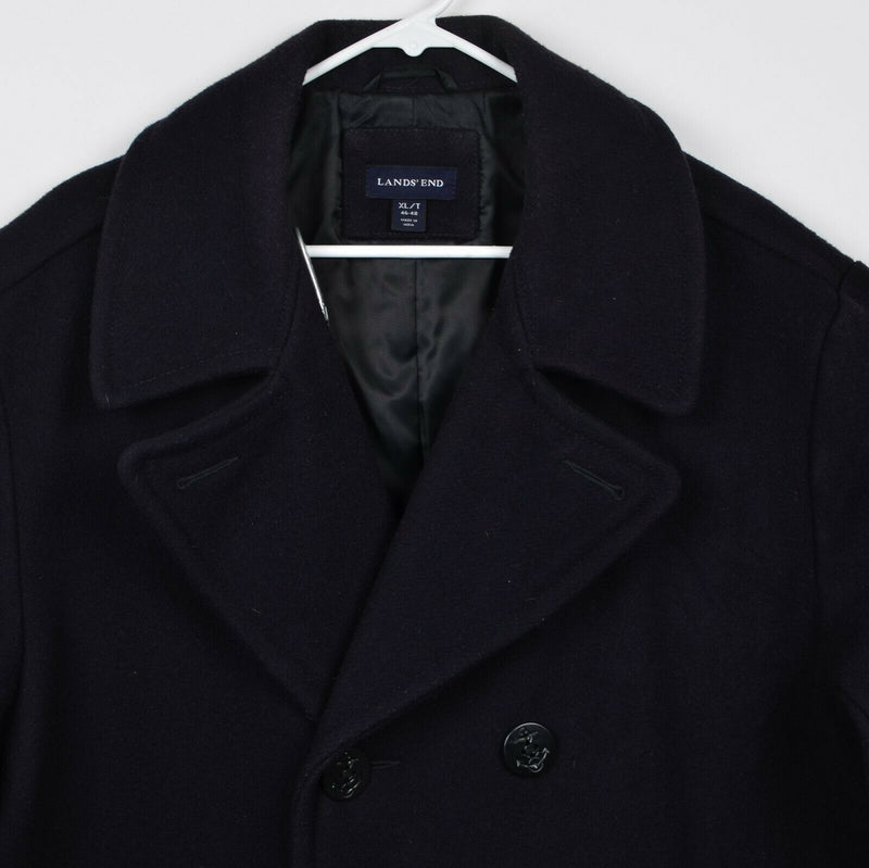 Lands' End Men's Sz XLT Tall Wool Navy Blue Double-Breasted Navy Peacoat