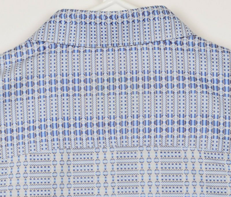 Robert Graham Men's Large French Cuff Blue White Geometric Designer Dress Shirt