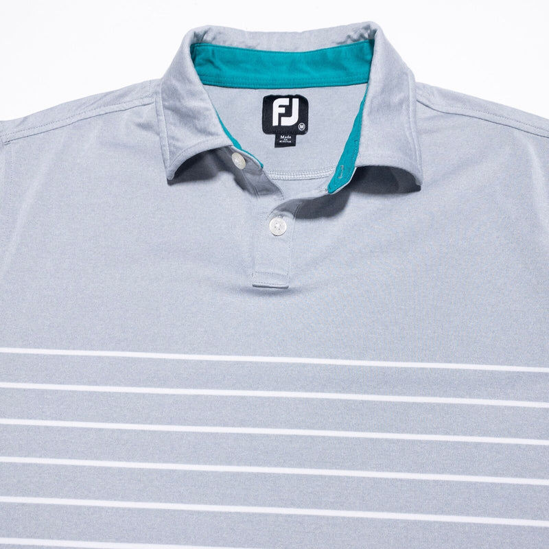 FootJoy Golf Shirt Men's Medium Gray White Striped Wicking Performance Polo