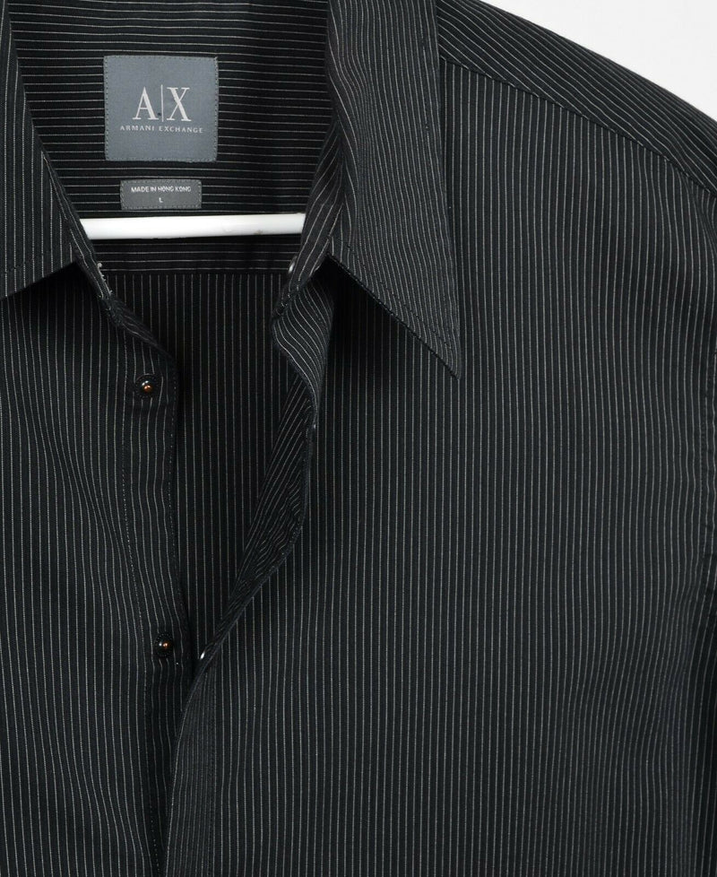 Armani Exchange Men's Sz Large Snap-Front Black Striped A|X Long Sleeve Shirt