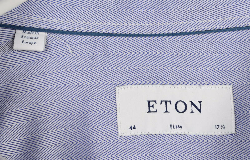 ETON Men's 44/17.5 (XL) Slim Blue Striped Spread Collar Long Sleeve Dress Shirt