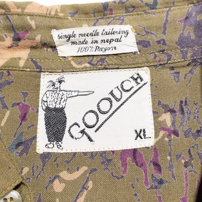 Vintage Goouch Shirt Mens XL Rayon Brown/Olive Geometric Abstract Camp Party 90s