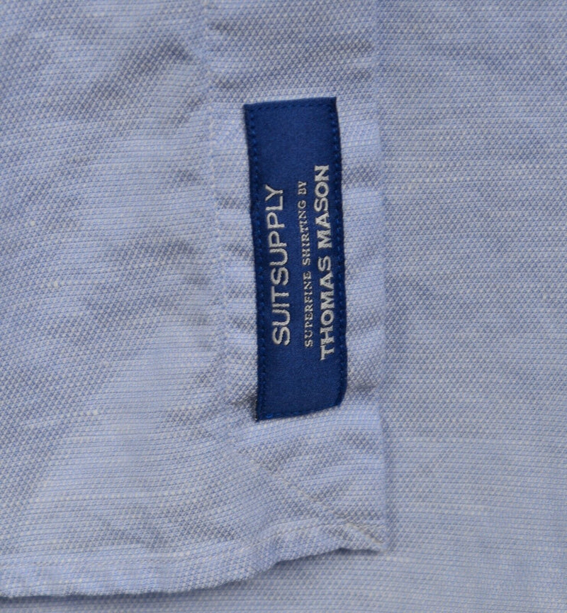 Suitsupply Men's Sz 15.5/Large Cotton Linen Blend Blue Spread Collar Dress Shirt