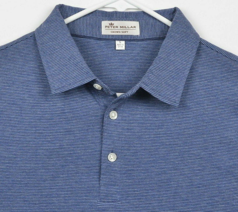 Peter Millar Crown Soft Men's Sz Large Heather Blue Pima Cotton Silk Polo Shirt