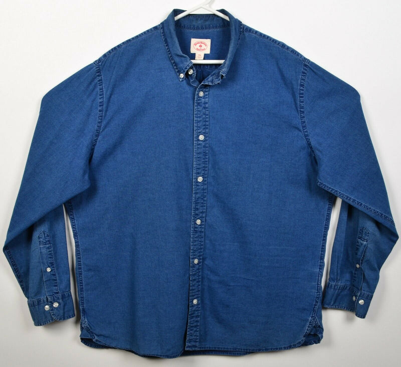 Brooks Brothers Men's 2XL Blue Denim Chambray Red Fleece Button-Down Shirt