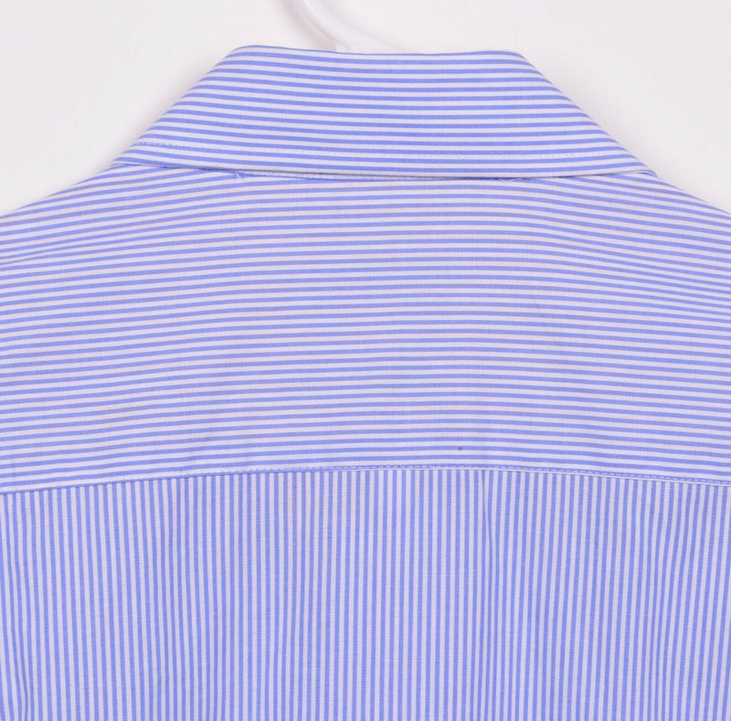 Isaac Mizrahi Men's Sz 16 32/33 Slim Fit Flip Cuff Blue Pinstripe Dress Shirt