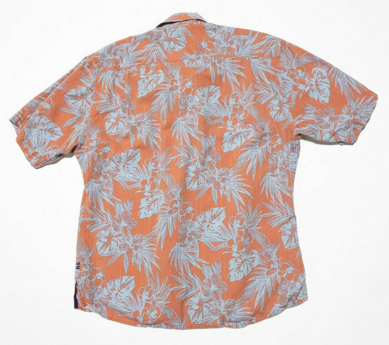 Reyn Spooner Hawaiian Shirt Large Floral Orange Men's Tencel Cotton Blend