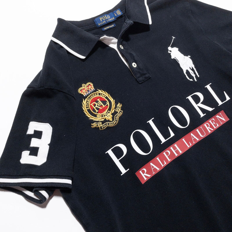 Polo Ralph Lauren Big Pony Shirt Men's Large Slim Black Embroidered Crest Logo