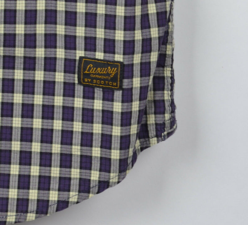 Scotch & Soda Men's Large Green Purple Check "True Gentleman" Button-Front Shirt