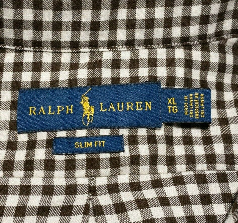 Polo Ralph Lauren Flannel Button-Down Shirt Brown Check Men's XL Slim Fit