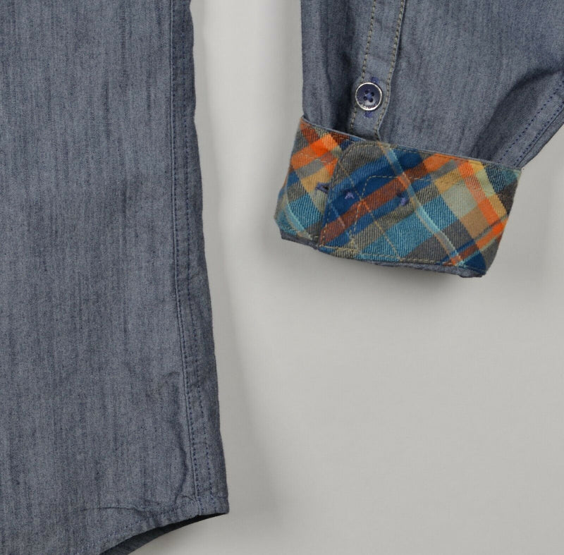 ExOfficio Men's Medium Flip Cuff Cotton Nylon Blend Gray/Blue Hiking Shirt