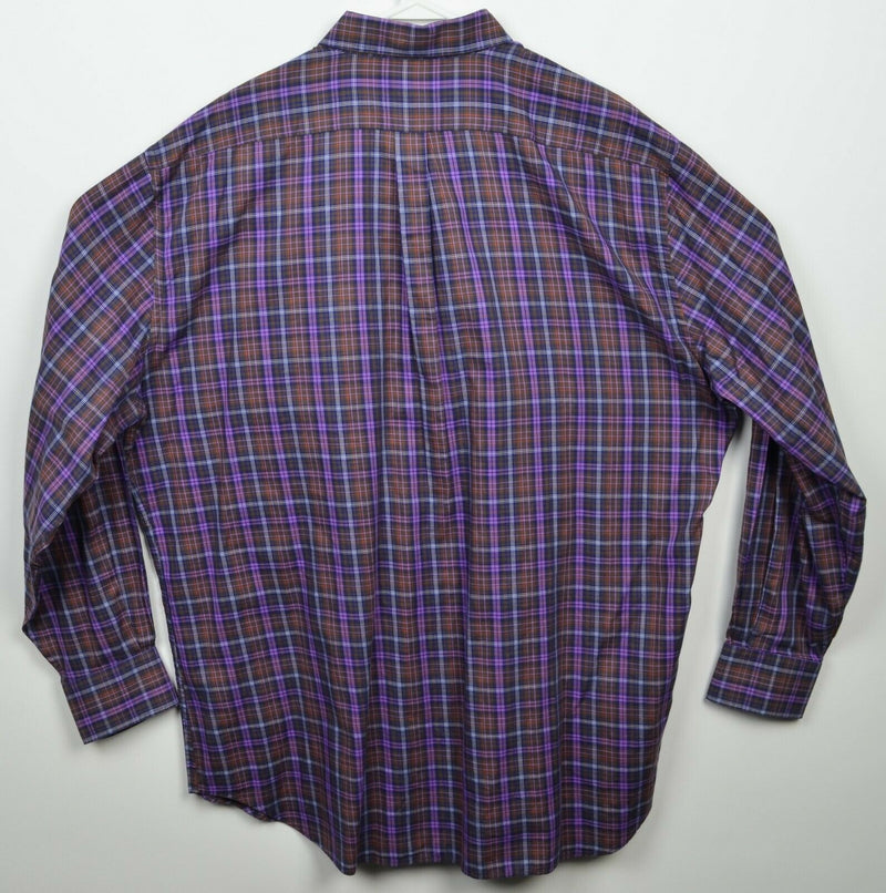 Peter Millar Men's 2XL Purple Brown Tartan Plaid Casual Button-Front Shirt