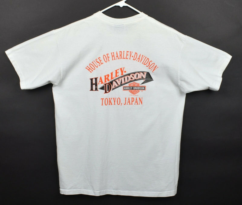 Vtg 1993 Harley-Davidson Men's Large Big Shield Logo Double-Sided White T-Shirt