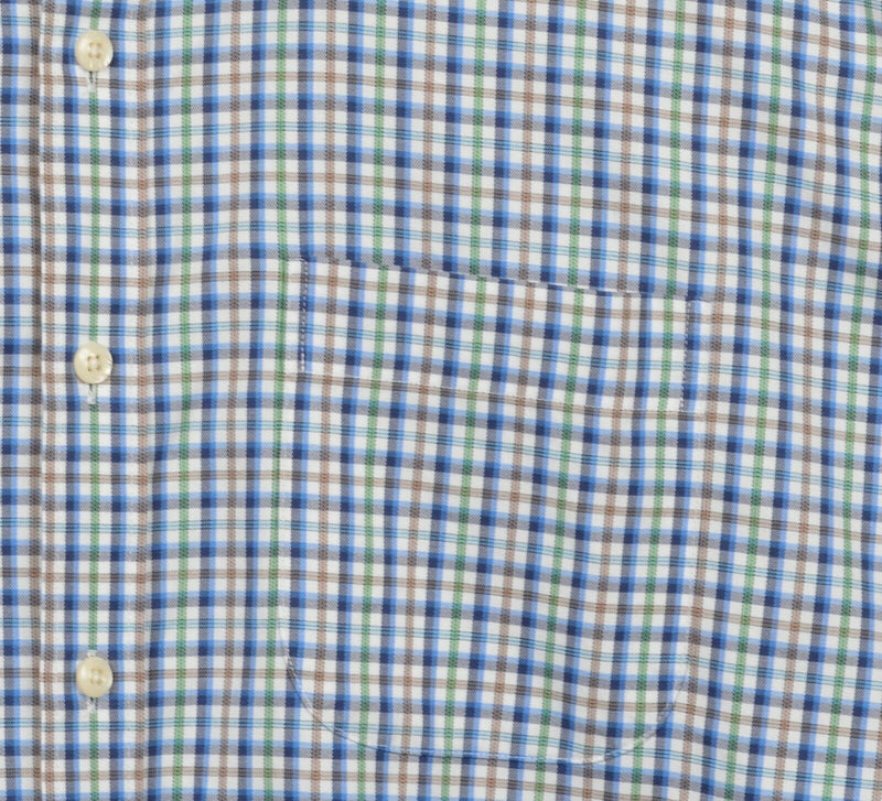 Peter Millar Men's 2XL Nanoluxe Easy Care Blue Plaid Check Button-Down Shirt