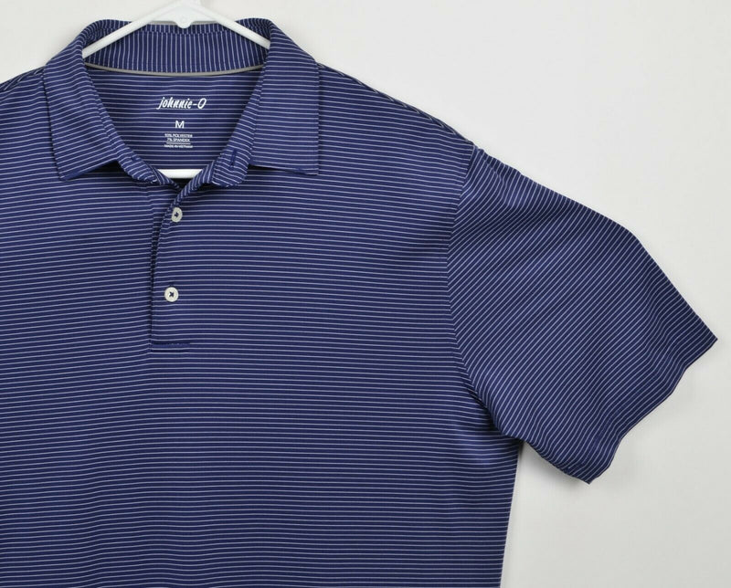 Johnnie-O Men's Sz Medium Navy Blue Striped Polyester Spandex Golf Polo Shirt