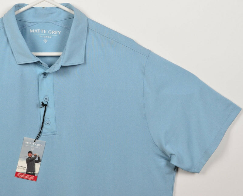 Matte Grey Men's XL Heather Blue Polyester Blend Wicking Golf Polo Shirt