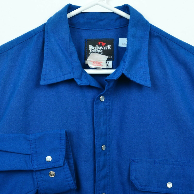 Bulwark FR Men's Medium Pearl Snap Flame Protective Nomex Aramid Blue Work Shirt