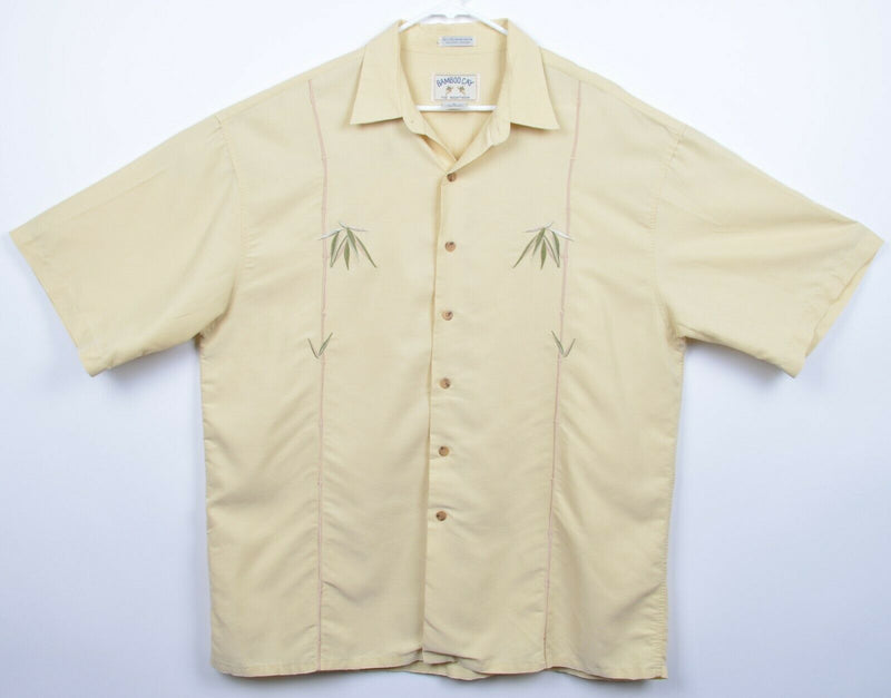 Bamboo Cay Men's Sz XL Rayon Embroidered Palm Tree Yellow Hawaiian Shirt