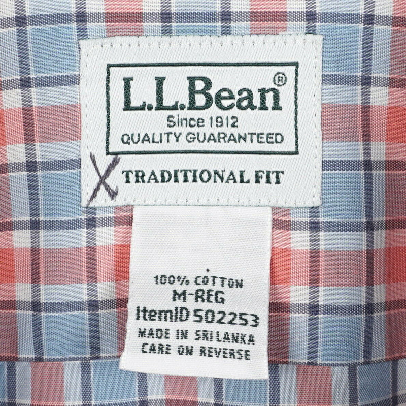 L.L Bean Men's Medium Traditional Pink Blue Plaid Wrinkle-Free Button-Down Shirt