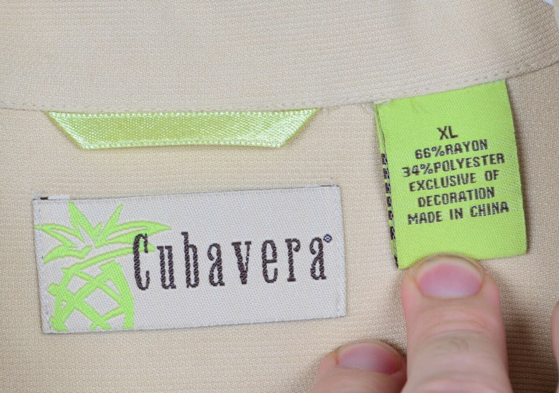 Cubavera Men's Sz XL Bowling Panel Rayon Blend Tan White Camp Shirt