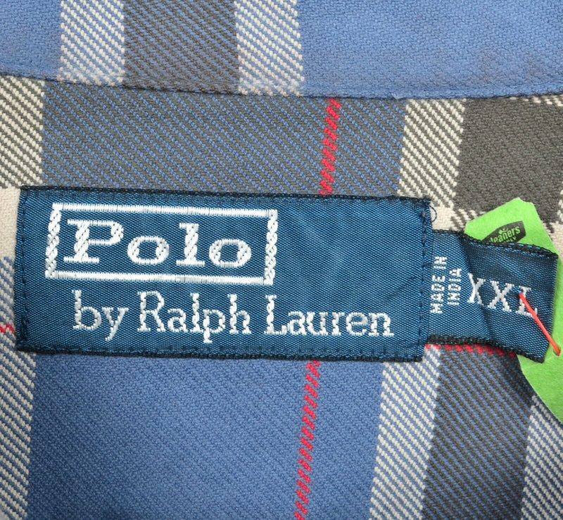 Polo Ralph Lauren Men's 2XL Blue Gray Plaid Button-Front Flannel Shirt