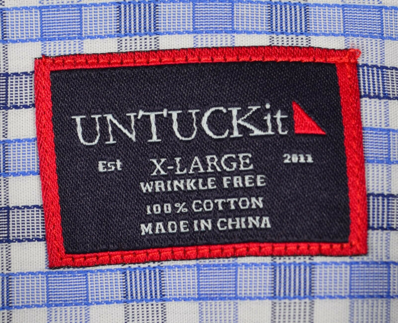 UNTUCKit Wrinkle Free Men's XL Blue Plaid Check Button-Front Short Sleeve Shirt