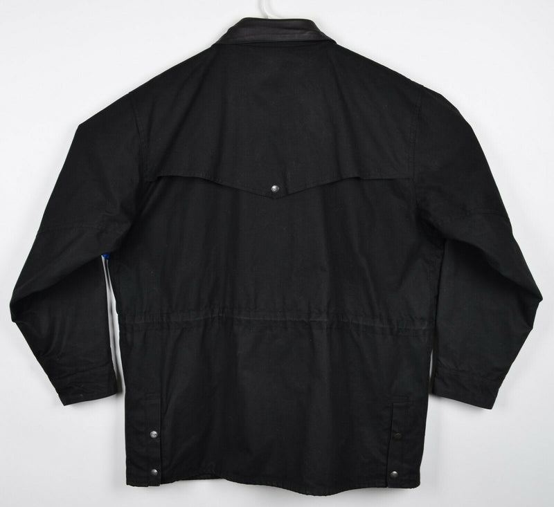 Outback Trail Men's Large Aussie Pathfinder Oilskin Waxed Black Zip Snap Jacket