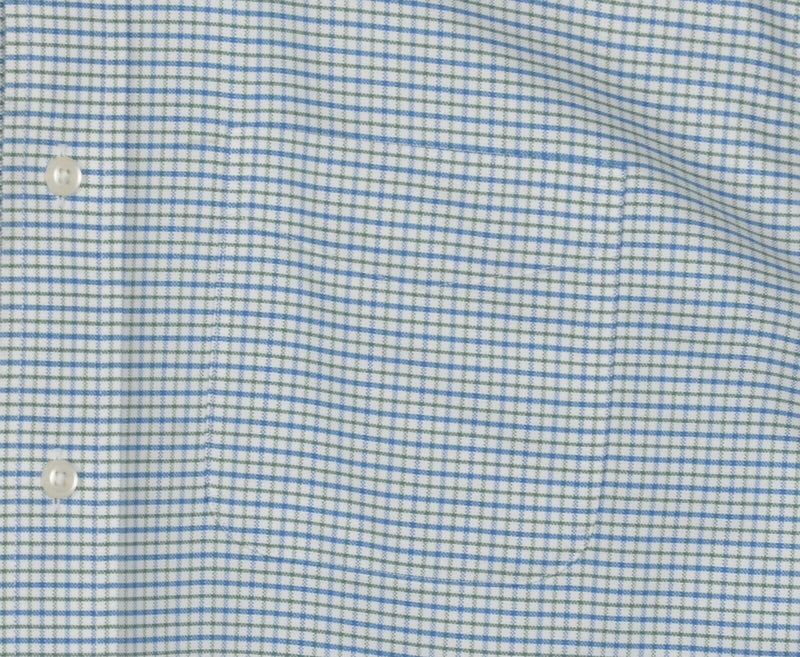 LL Bean Men's 16-33 (Large) Wrinkle Free Blue Green Plaid Button-Down Shirt
