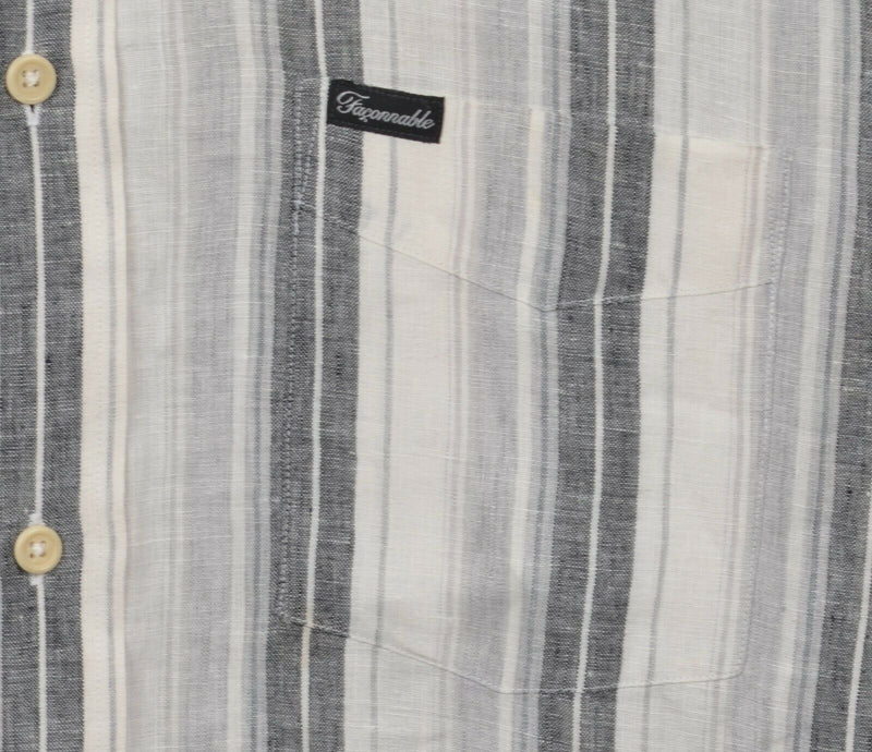 Faconnable Men's Medium 100% Linen Gray White Striped Button-Front Shirt