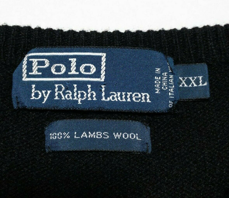 Polo Ralph Lauren 100% Lambs Wool Solid Black V-Neck Knit Sweater Men's 2XL