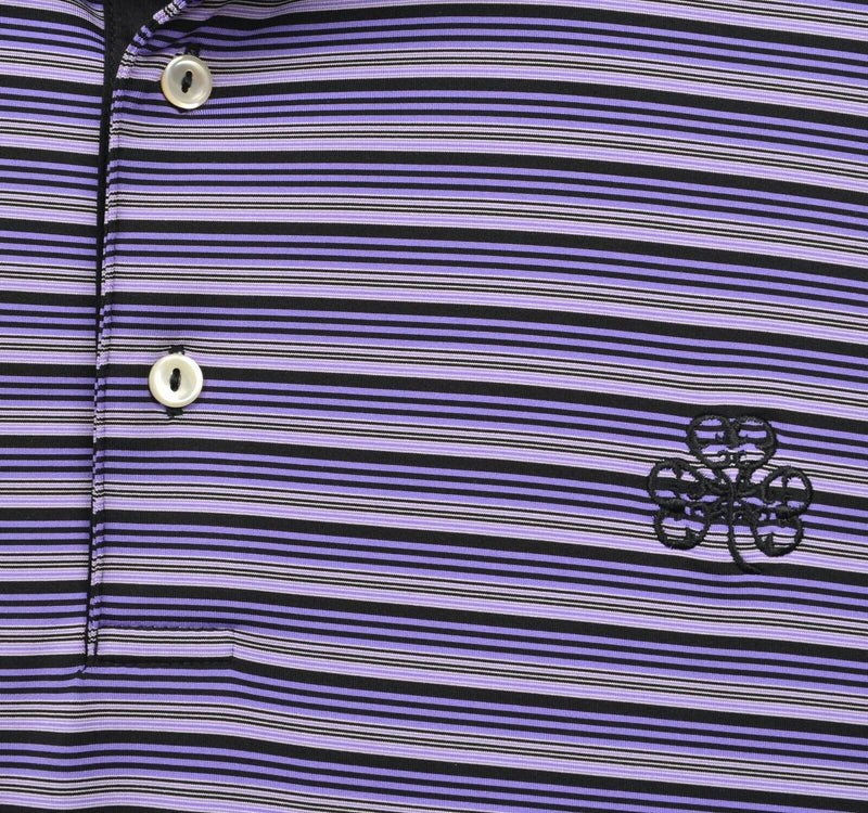 Peter Millar Men Large Summer Comfort Purple Black Stripe Golf Shirt Erin Hills