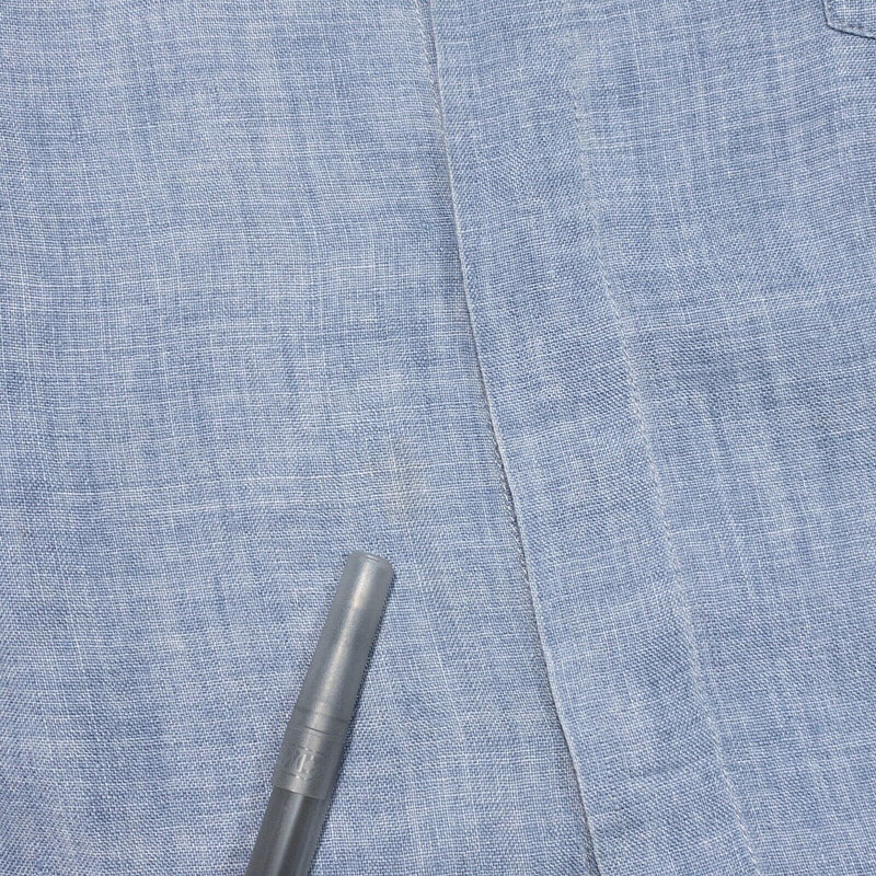 Canali Linen Shirt 15.5 39 Men's Blue Hidden Button-Front Long Sleeve Italian