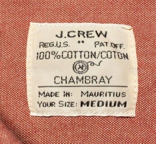 J. Crew Chambray Shirt Medium Men's Long Sleeve Red/Pink Button-Front Workwear
