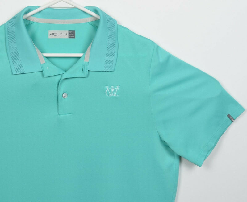 KJUS Men's Medium/50 Regular Turquoise Green/Blue Wicking Golf Luan Polo Shirt