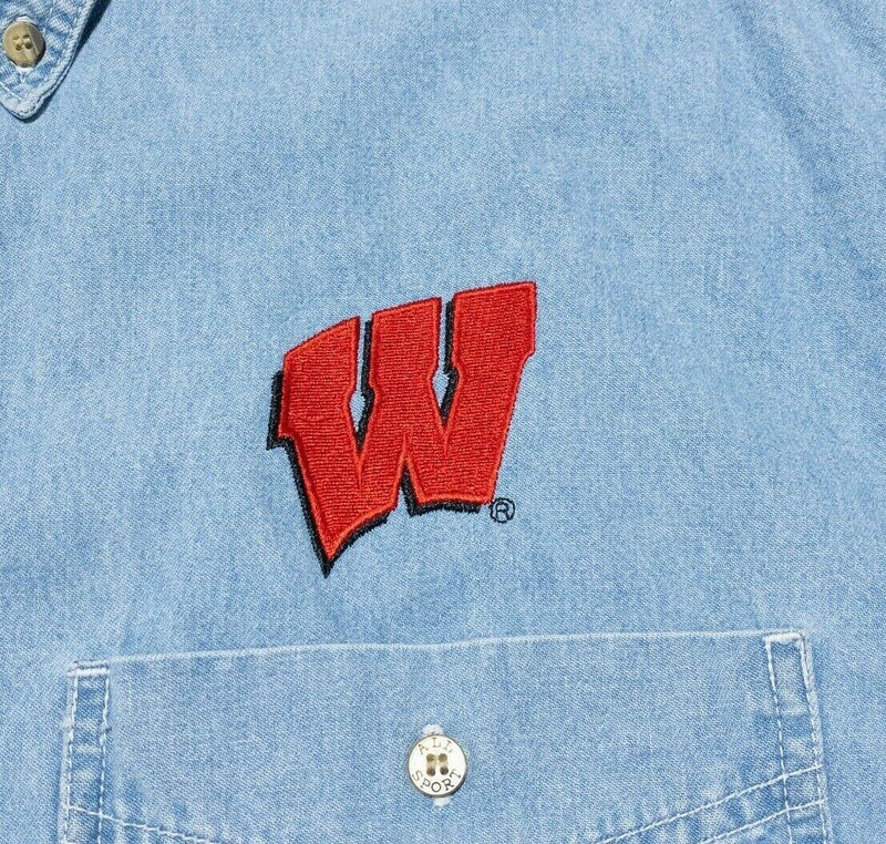 Wisconsin Badgers Denim Shirt Men's Large Vintage 90s Reebok Heisman Button-Down
