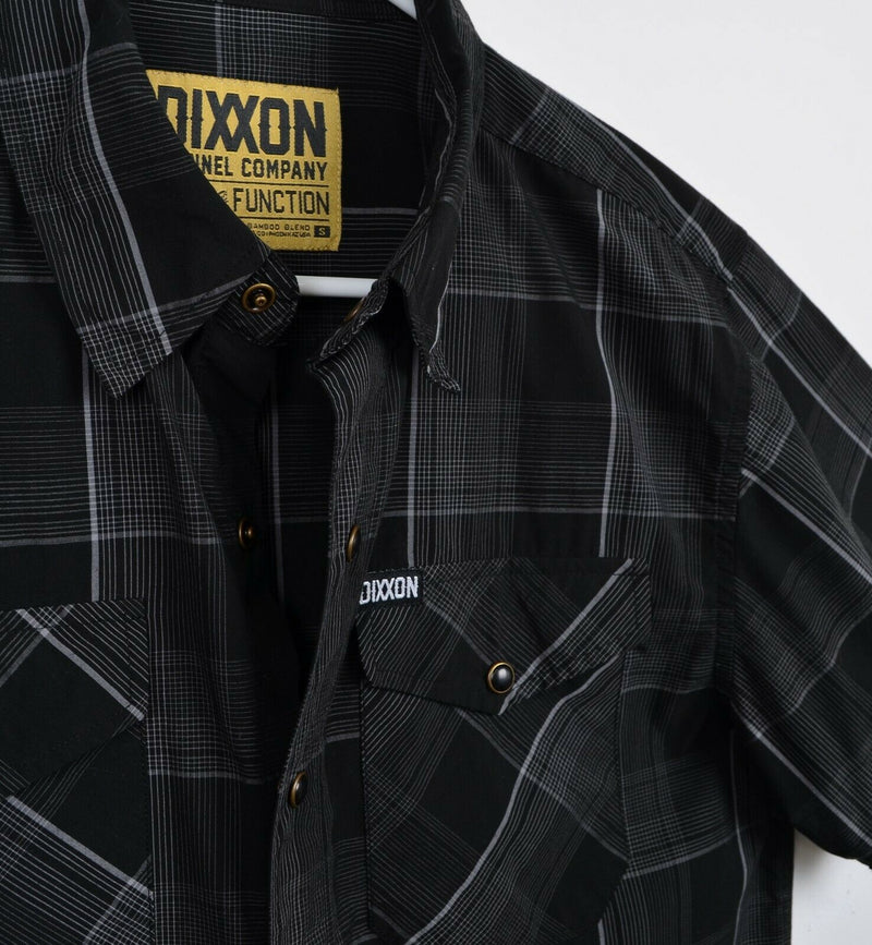 Dixxon Flannel Men's Small Pearl Snap Bamboo Black Gray Plaid Short Sleeve Shirt